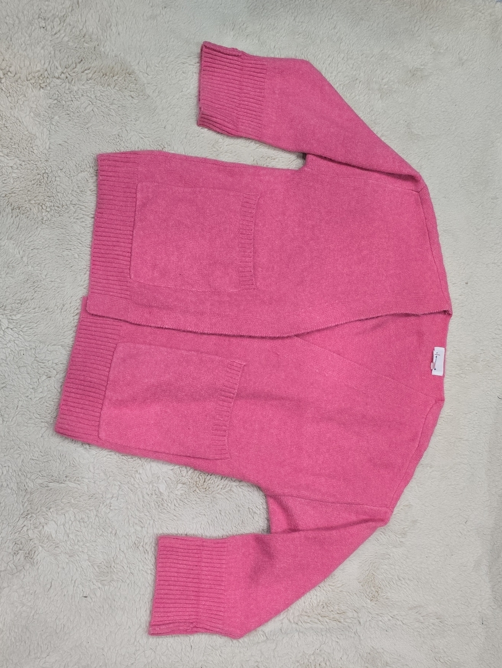 Anthropologie Pink Open-Front Pocket Knit Cardigan